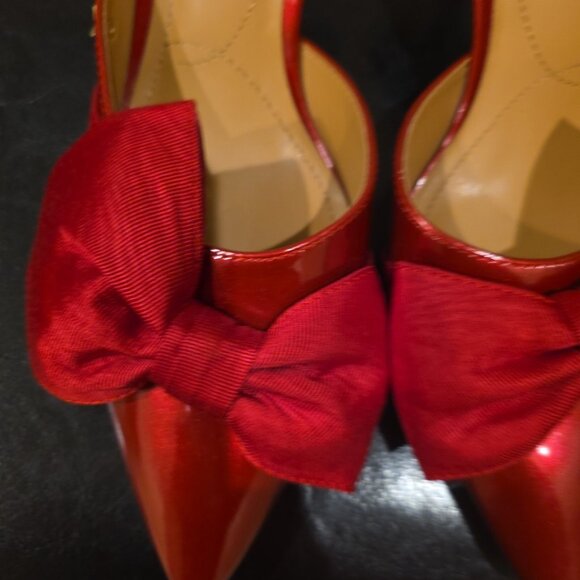 J Red Eleonna Red Patent Leather Bow Mule Heels - Picture 6 of 16
